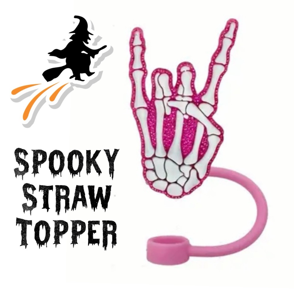 Straw Cover/Topper, Spooky Skeleton Hand, NEW, Goth, Germ proof